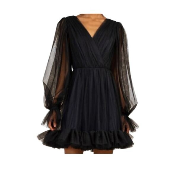 NWT Trina Turk Moonstruck Blue Balloon Long Sleeve Dainty Tulle Mini Dress Sz 6 - Picture 3 of 12